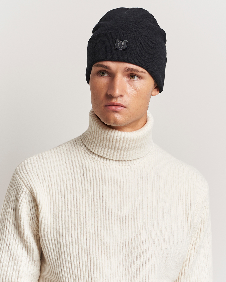 Men | Beanies | KnowledgeCotton Apparel | Double Layer Wool Beanie Black