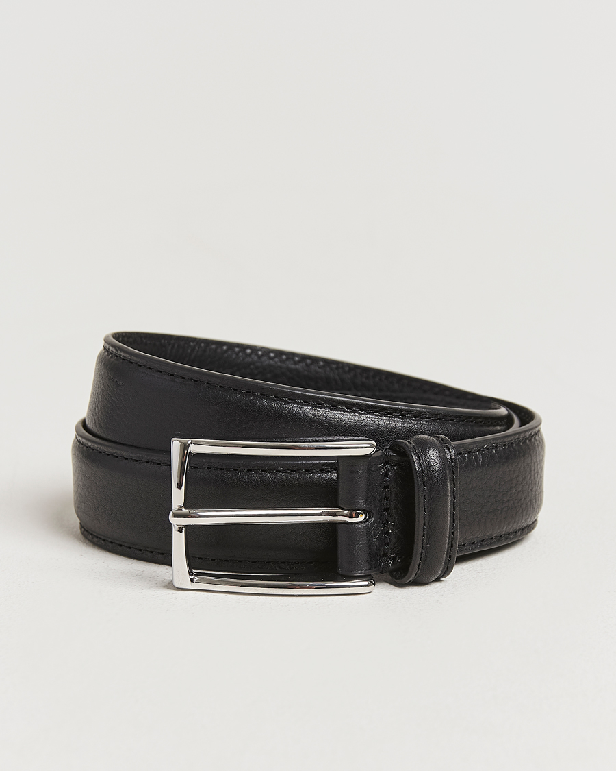 Men | Belts | Anderson's | Structure Leather Suit Belt 3 cm Black