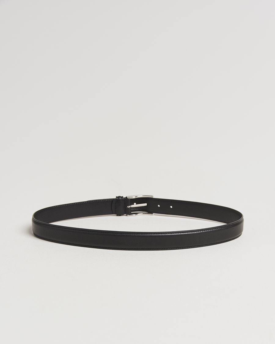 Men | Belts | Anderson's | Structure Leather Suit Belt 3 cm Black