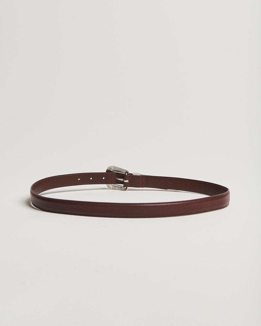 Men | Belts | Anderson's | Grained Western Leather Belt 2,5 cm Brown