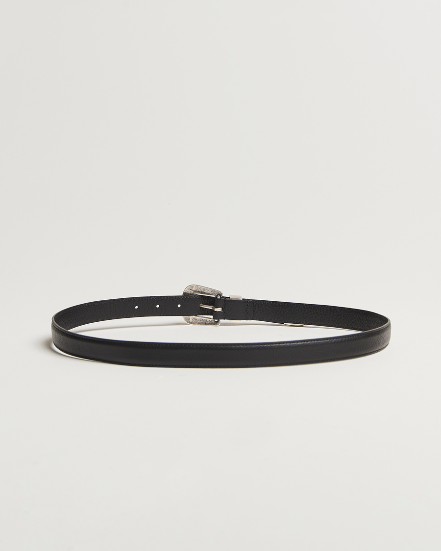 Men | Belts | Anderson's | Grained Western Leather Belt 2,5 cm Black