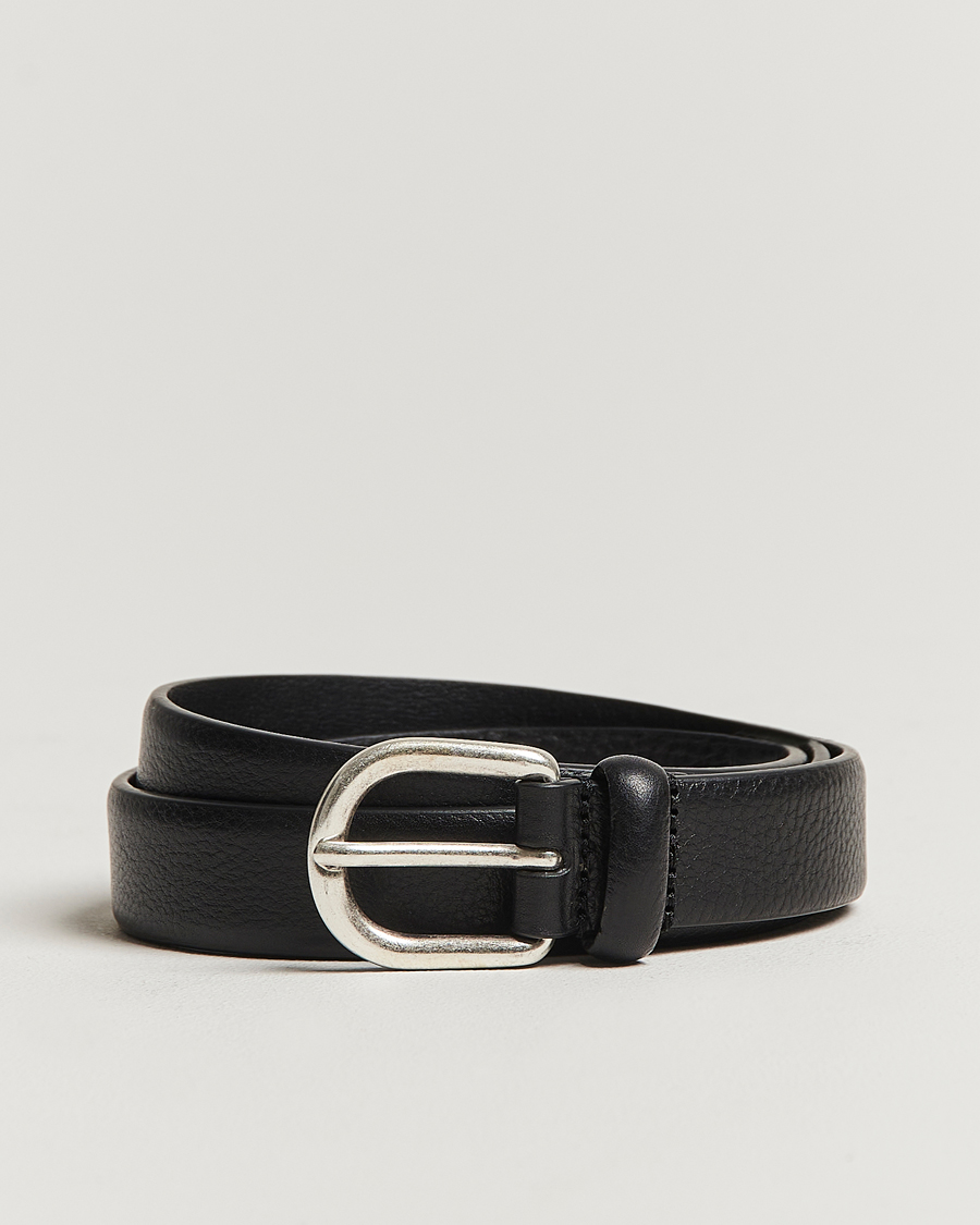 Men | Belts | Anderson's | Grained Leather Belt 2,5 cm Black