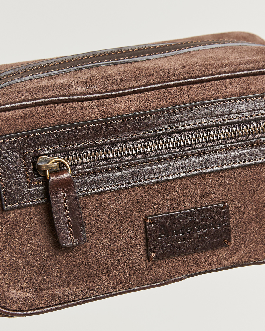 Men | Bags | Anderson's | Suede Washbag Dark Brown