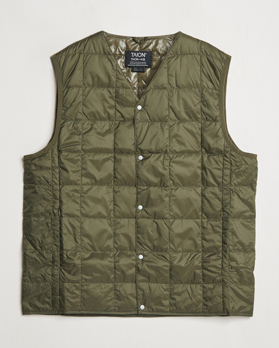 Men | Coats & Jackets | TAION | V-Neck Lightweight Down Vest Dark Olive