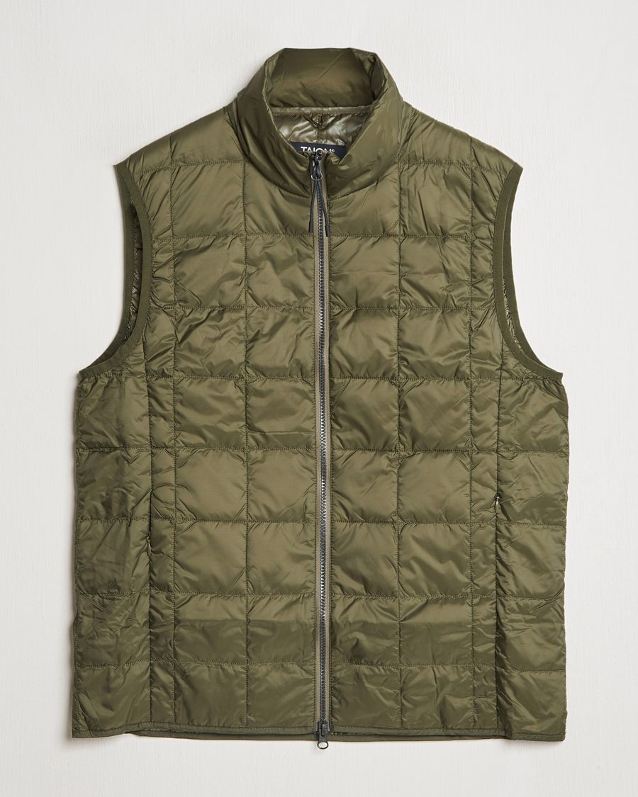Men | Coats & Jackets | TAION | High Neck Full Zip Lightweight Down Vest Dark Olive