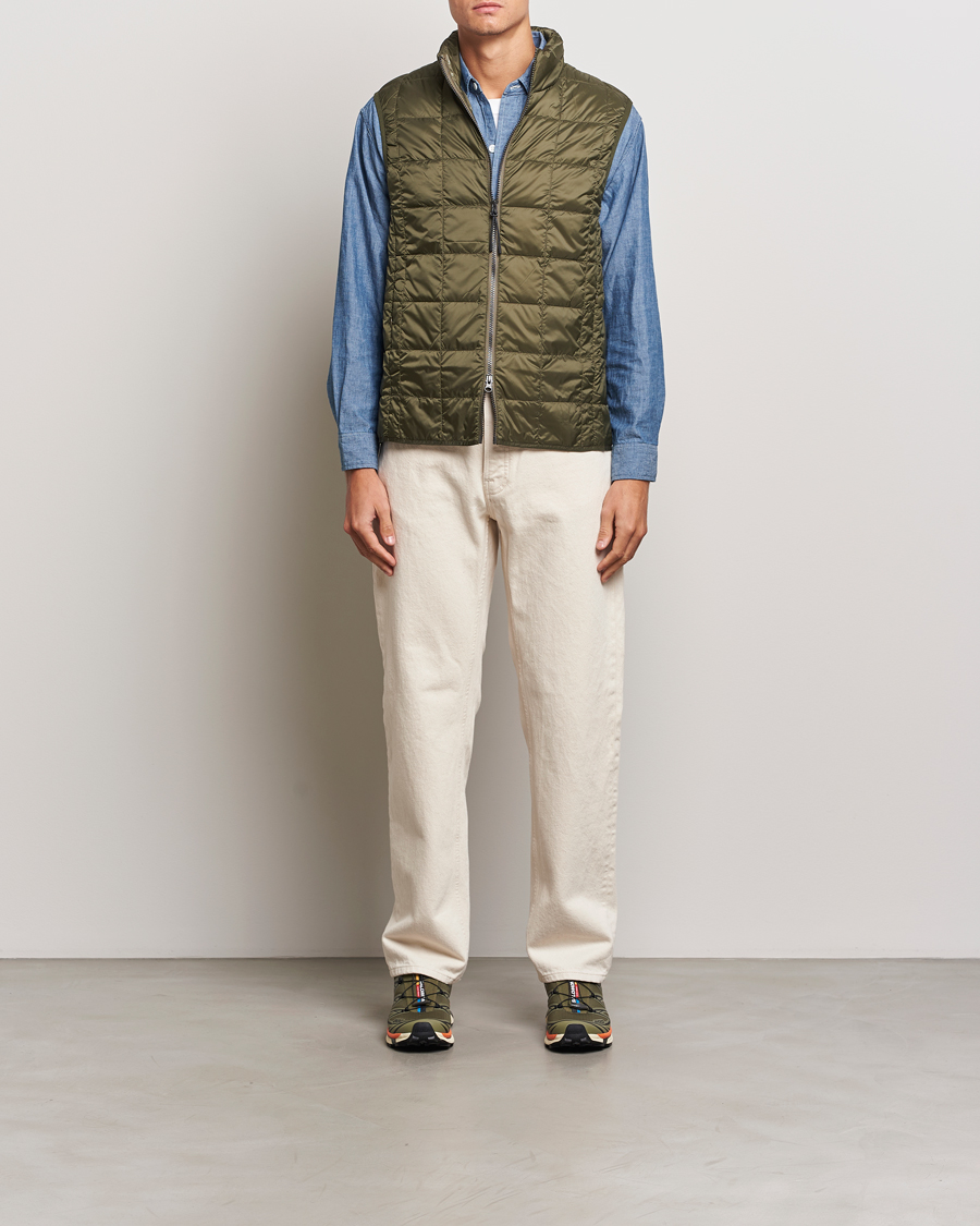 Men | Coats & Jackets | TAION | High Neck Full Zip Lightweight Down Vest Dark Olive