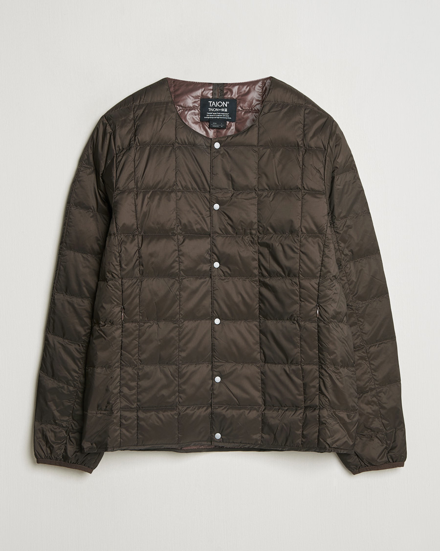 Men | Coats & Jackets | TAION | Crew Neck Button Down Jacket Dark Choco