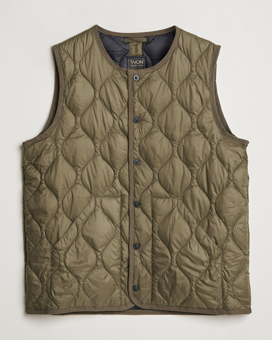 Men | Coats & Jackets | TAION | Military Crew Neck Down Vest Dark Olive