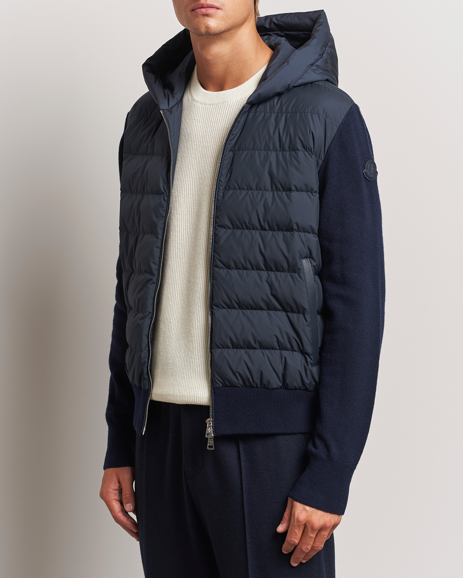 Men | Coats & Jackets | Moncler | Full Zip Padded Hoodie Dark Blue