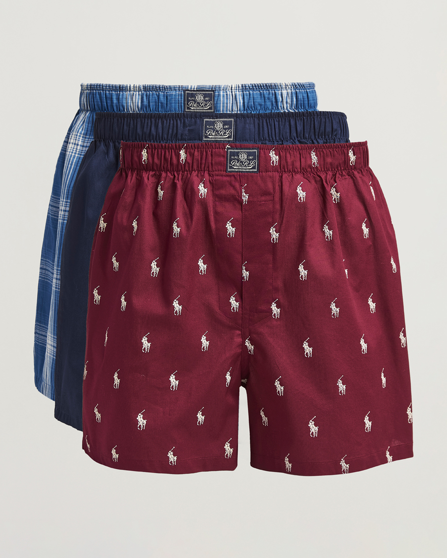 Men | Underwear & Socks | Polo Ralph Lauren | 3-Pack Woven Boxer Plaid/Navy/Red PP