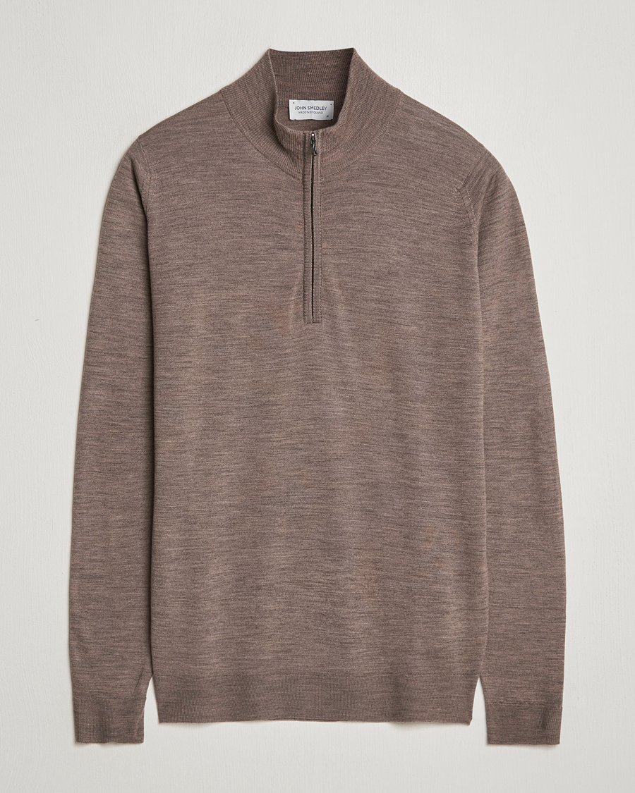 Men | Sweaters & Knitwear | John Smedley | Barrow Extra Fine Merino Half Zip Mushroom