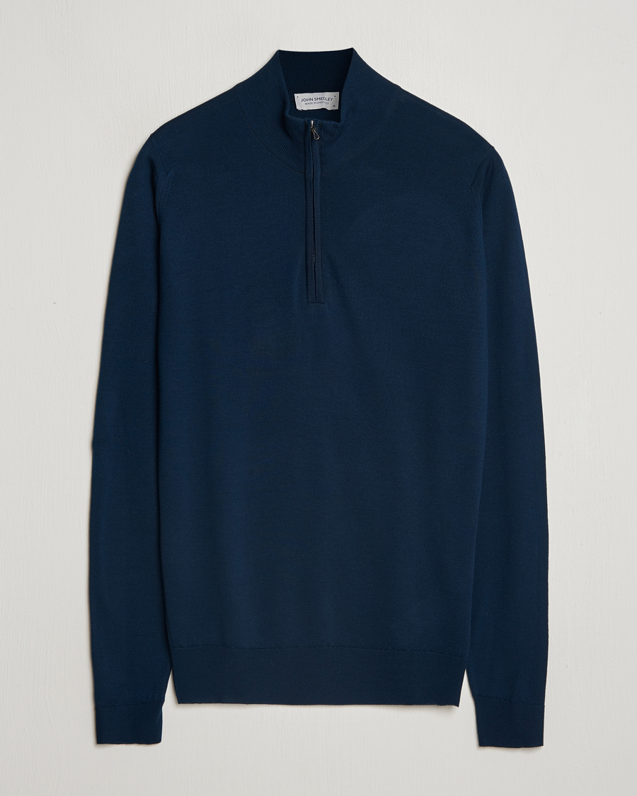 Men | Sweaters & Knitwear | John Smedley | Barrow Extra Fine Merino Half Zip Orion Green