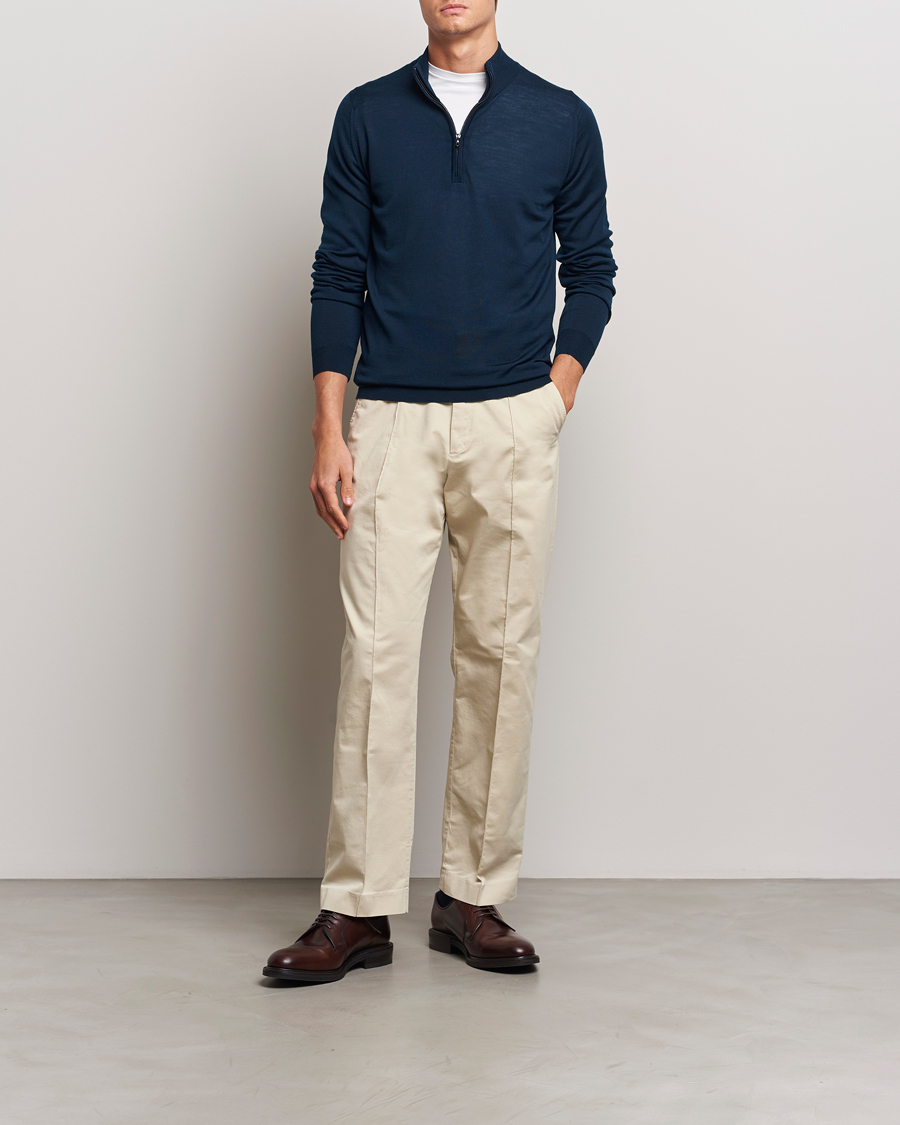 Men | Sweaters & Knitwear | John Smedley | Barrow Extra Fine Merino Half Zip Orion Green