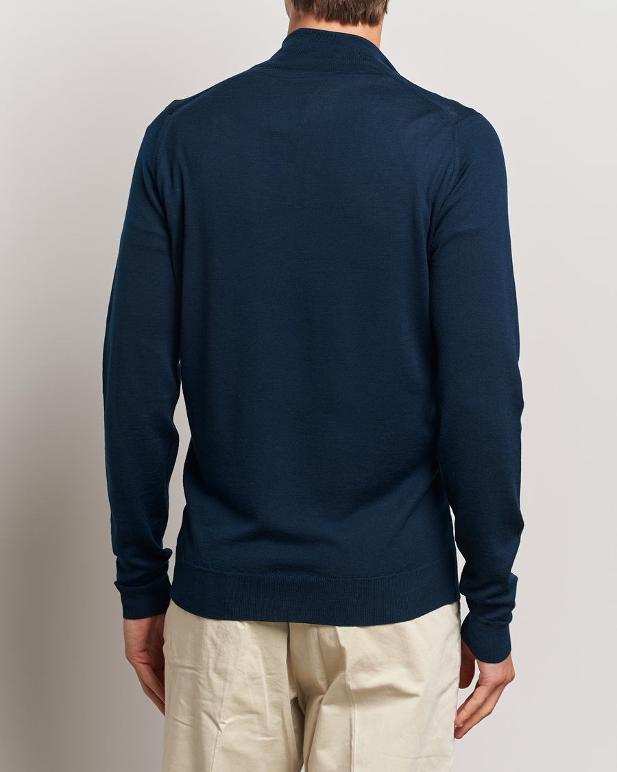 Men | Sweaters & Knitwear | John Smedley | Barrow Extra Fine Merino Half Zip Orion Green