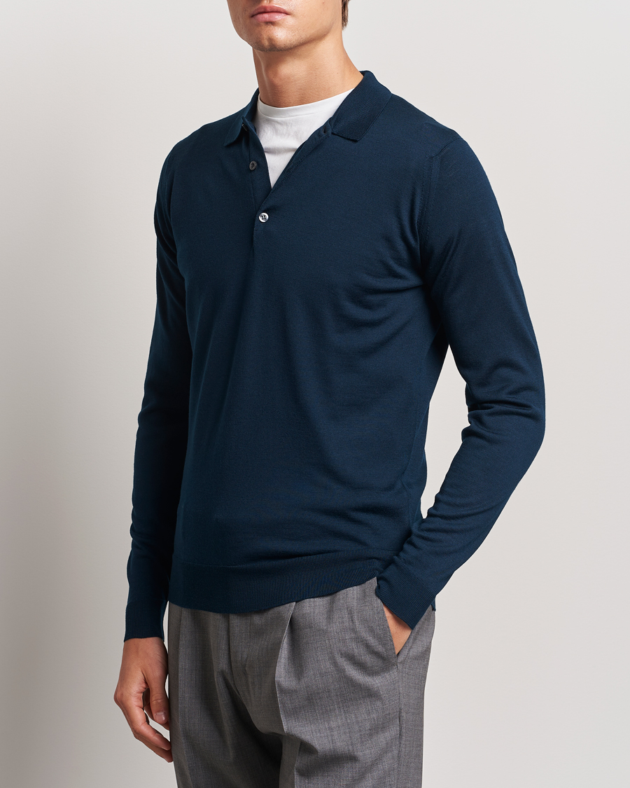 Men | Sweaters & Knitwear | John Smedley | Belper Extra Fine Merino Polo Pullover Orion Green