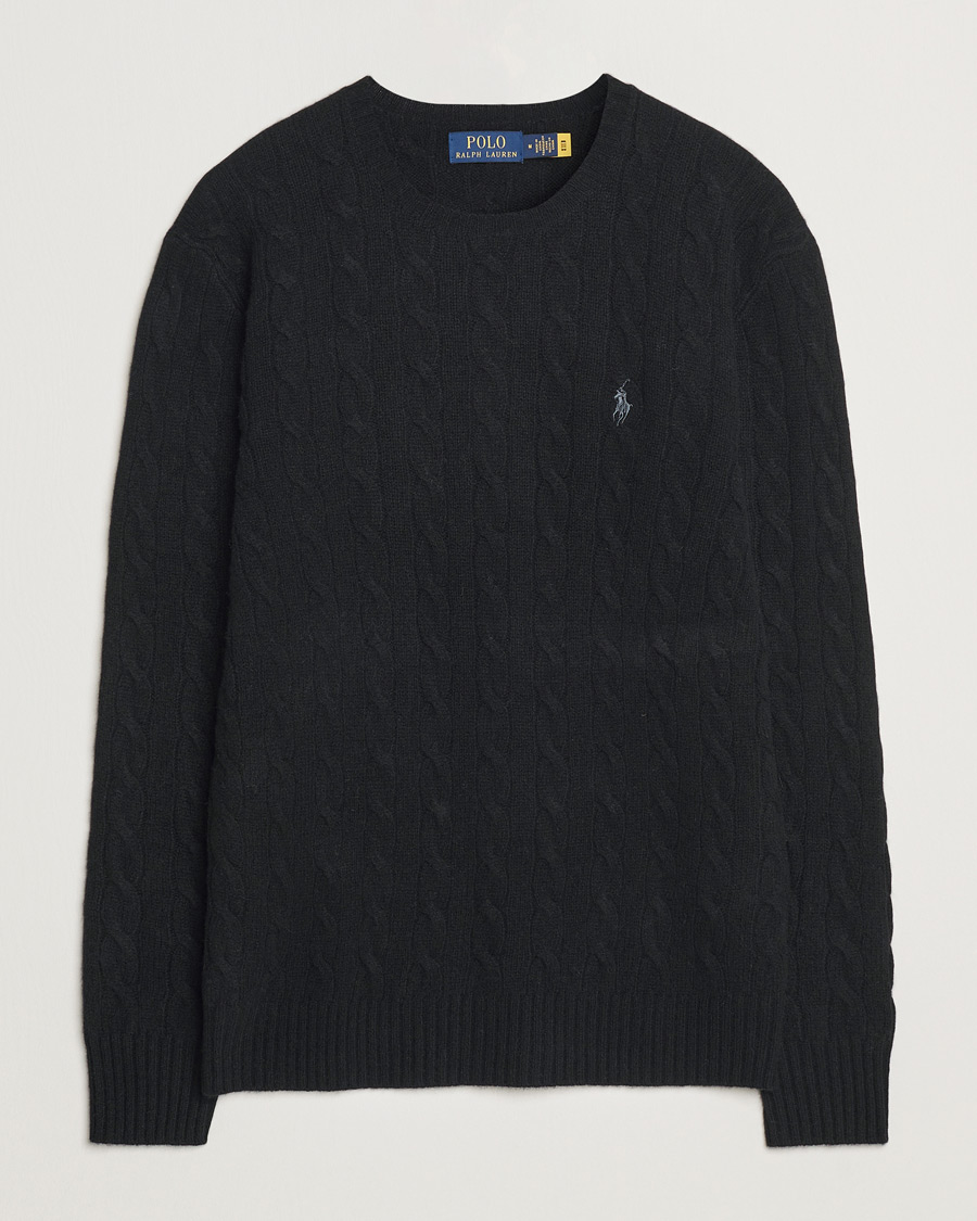 Men | Sweaters & Knitwear | Polo Ralph Lauren | Wool/Cashmere Cable Crew Neck Polo Black