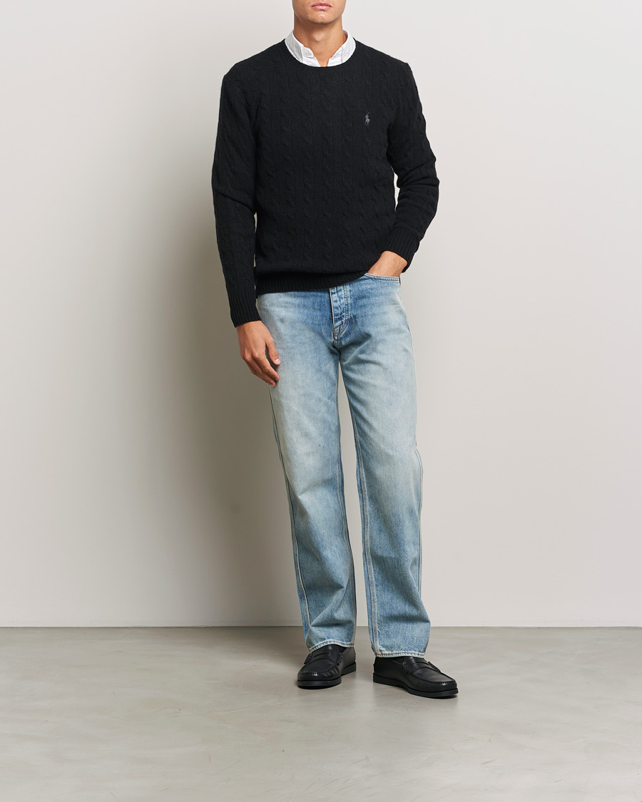 Men | Sweaters & Knitwear | Polo Ralph Lauren | Wool/Cashmere Cable Crew Neck Polo Black
