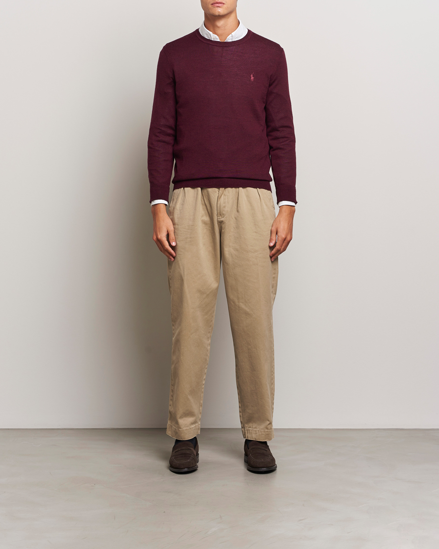 Men | Sweaters & Knitwear | Polo Ralph Lauren | Merino Crew Neck Pullover Aged Wine Heather