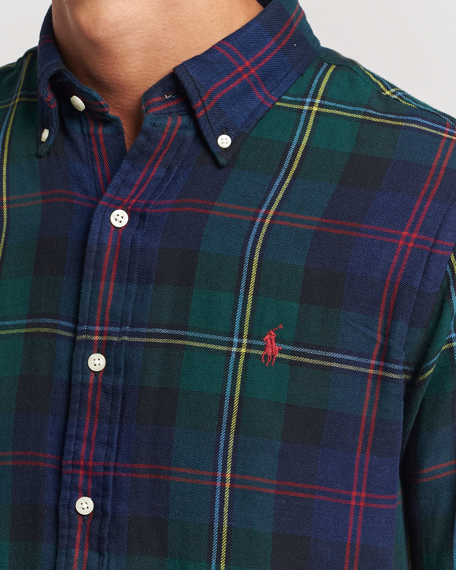 Men | Shirts | Polo Ralph Lauren | Custom Fit Double Faced Checked Shirt Green/Indigo