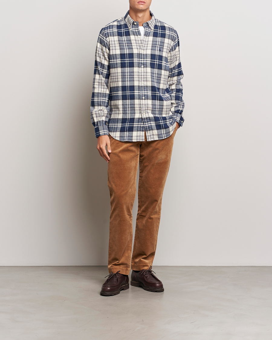 Men | Shirts | Polo Ralph Lauren | Custom Fit Brushed Flannel Checked Shirt White/Navy
