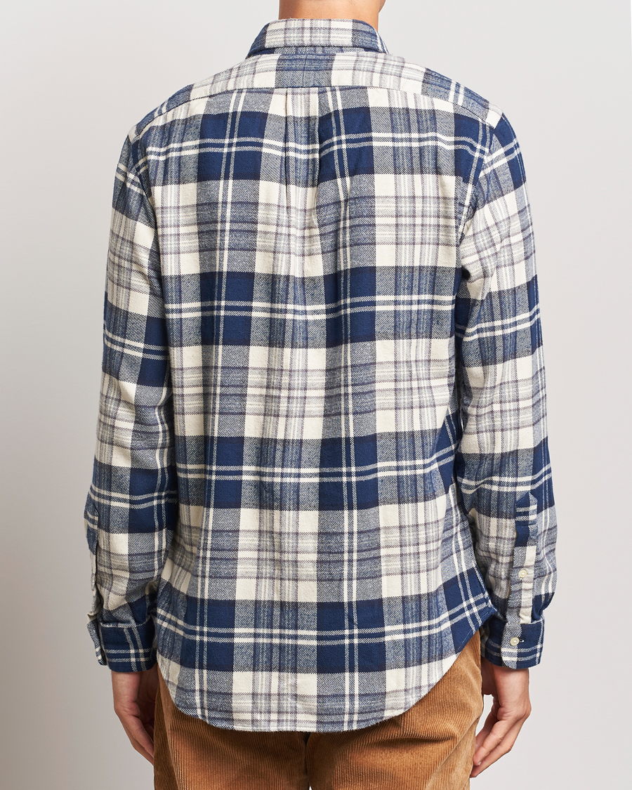 Men | Shirts | Polo Ralph Lauren | Custom Fit Brushed Flannel Checked Shirt White/Navy
