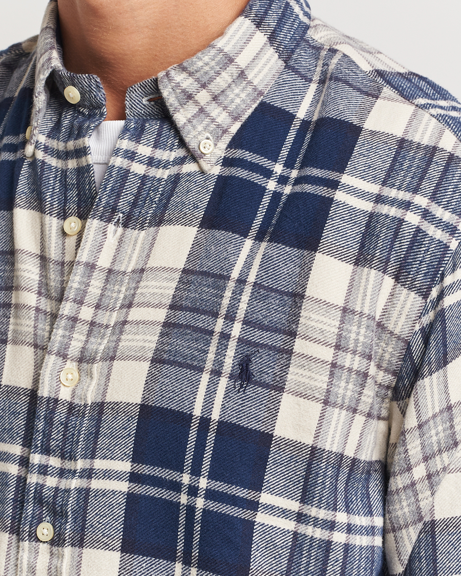 Men | Shirts | Polo Ralph Lauren | Custom Fit Brushed Flannel Checked Shirt White/Navy