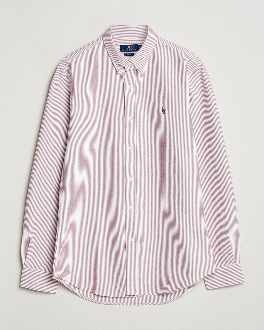 Men | Shirts | Polo Ralph Lauren | Slim Fit Striped Oxford Shirt Wine/White