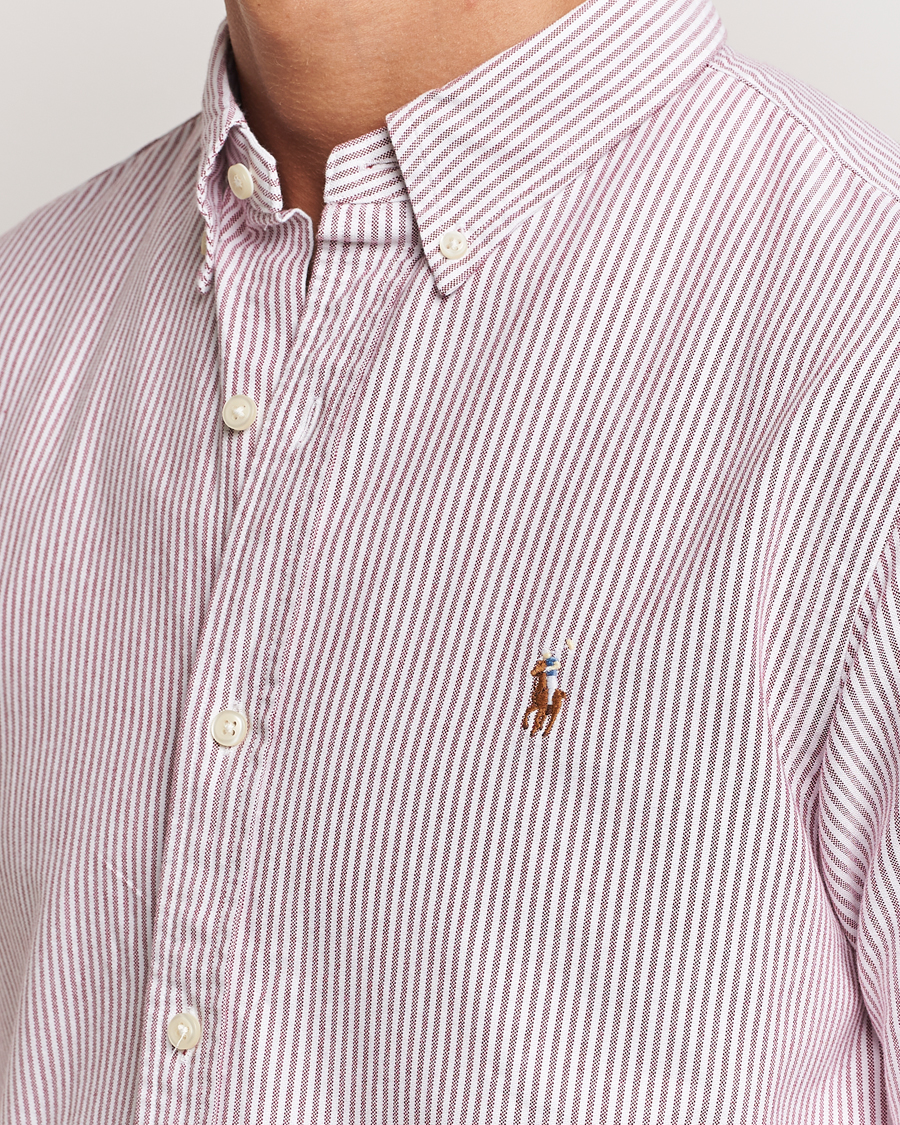 Men | Shirts | Polo Ralph Lauren | Slim Fit Striped Oxford Shirt Wine/White