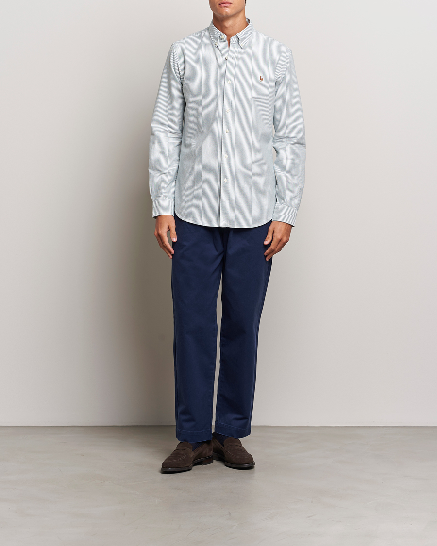 Men | Shirts | Polo Ralph Lauren | Slim Fit Striped Oxford Shirt Green/White