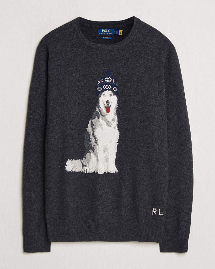 Men | Sweaters & Knitwear | Polo Ralph Lauren | Holiday Dog Cashmere Sweater Dark Granite Heather