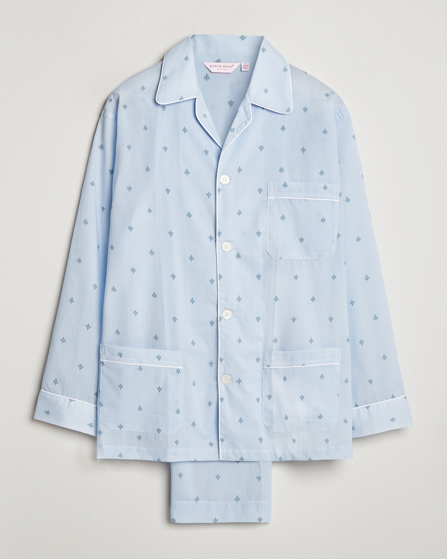 Men | Pyjamas & Robes | Derek Rose | Piped Cotton Pyjama Set Blue