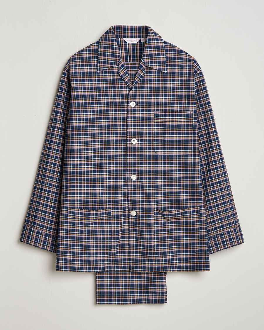 Men | Derek Rose Cotton Checked Pyjama Set Navy | Derek Rose | Cotton Checked Pyjama Set Navy