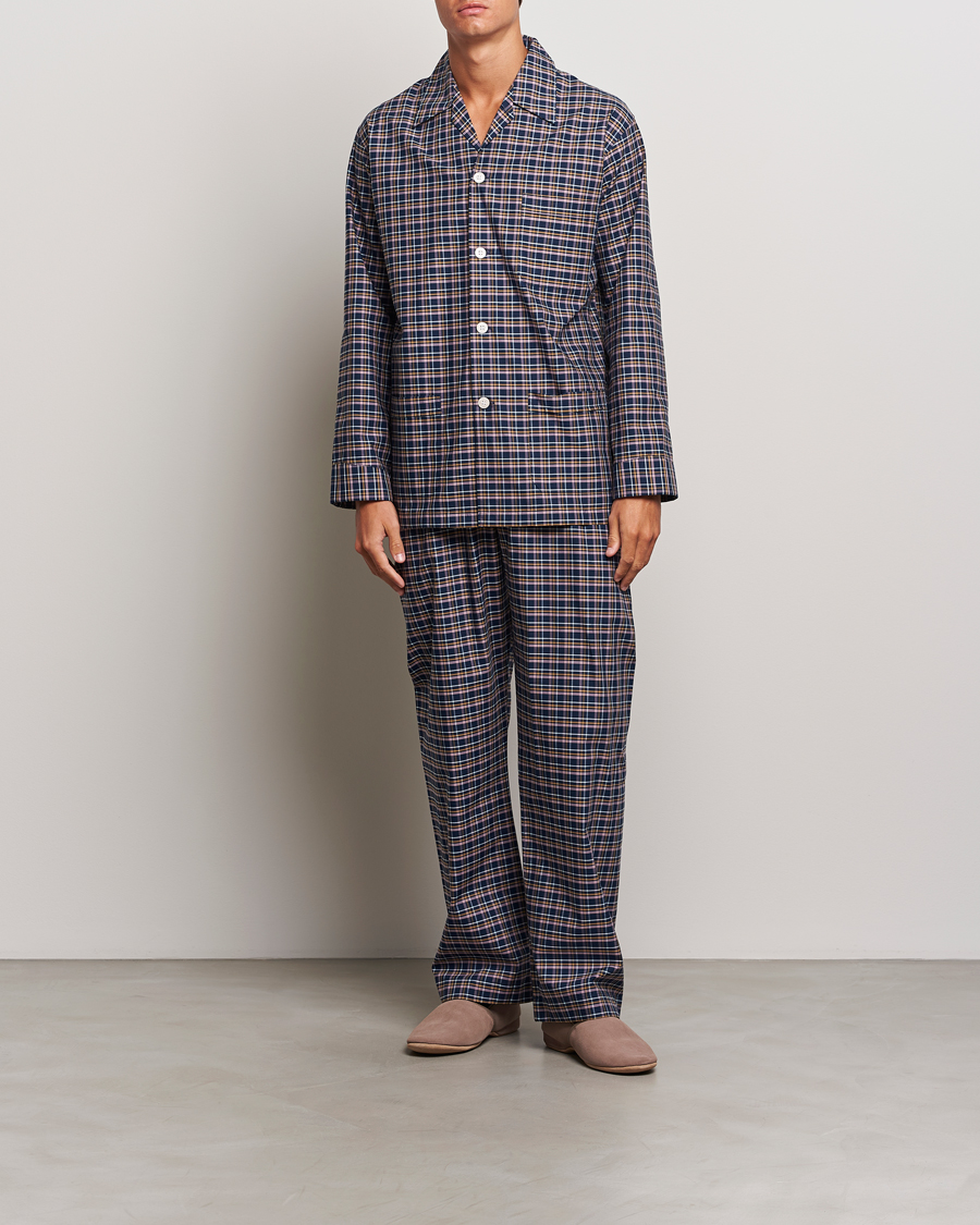 Men | Derek Rose Cotton Checked Pyjama Set Navy | Derek Rose | Cotton Checked Pyjama Set Navy