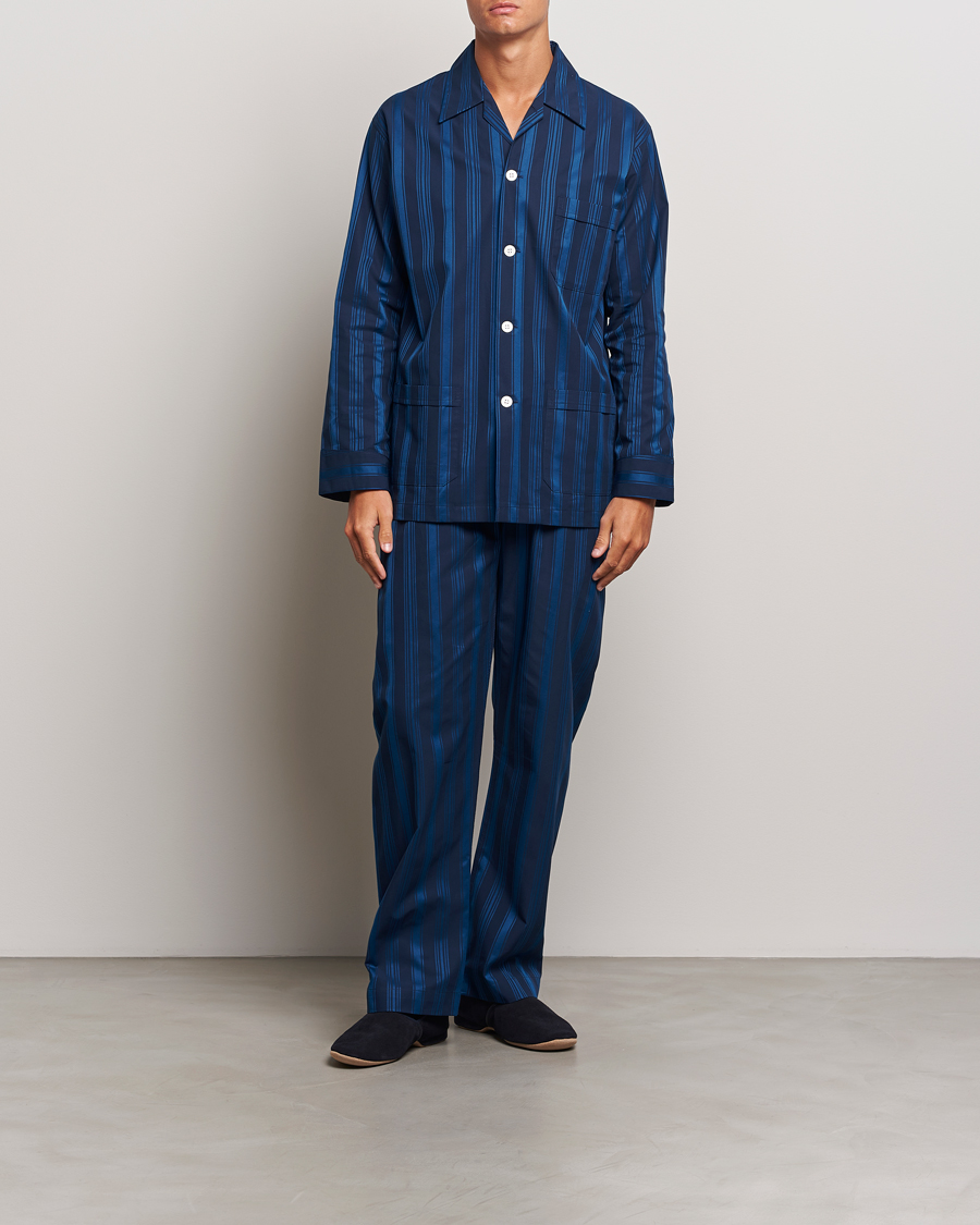 Men | Derek Rose Striped Cotton Pyjama Set Navy | Derek Rose | Striped Cotton Pyjama Set Navy