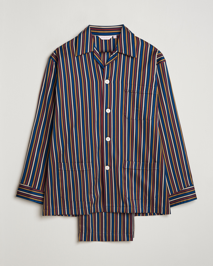 Men | Derek Rose Striped Cotton Pyjama Set Navy | Derek Rose | Striped Cotton Pyjama Set Navy