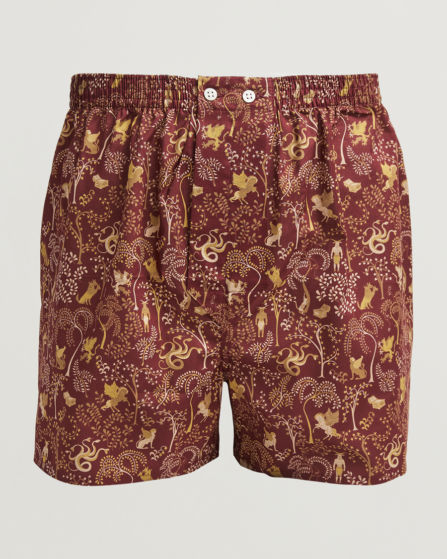 Men | Underwear & Socks | Derek Rose | Classic Fit Woven Cotton Boxer Shorts Burgundy