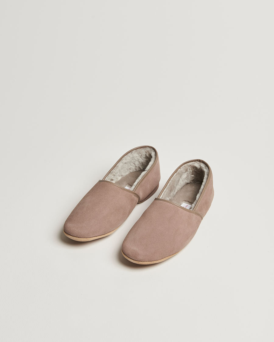 Men | Sandals & Slides | Derek Rose | Crawford Sheepskin Suede Slippers Beige