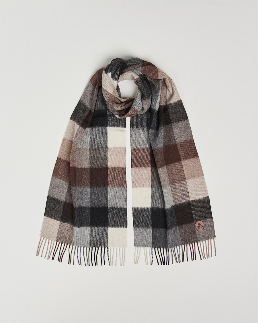 Men | Amanda Christensen Merino Wool Block Check Scarf Brown/Grey | Amanda Christensen | Merino Wool Block Check Scarf Brown/Grey