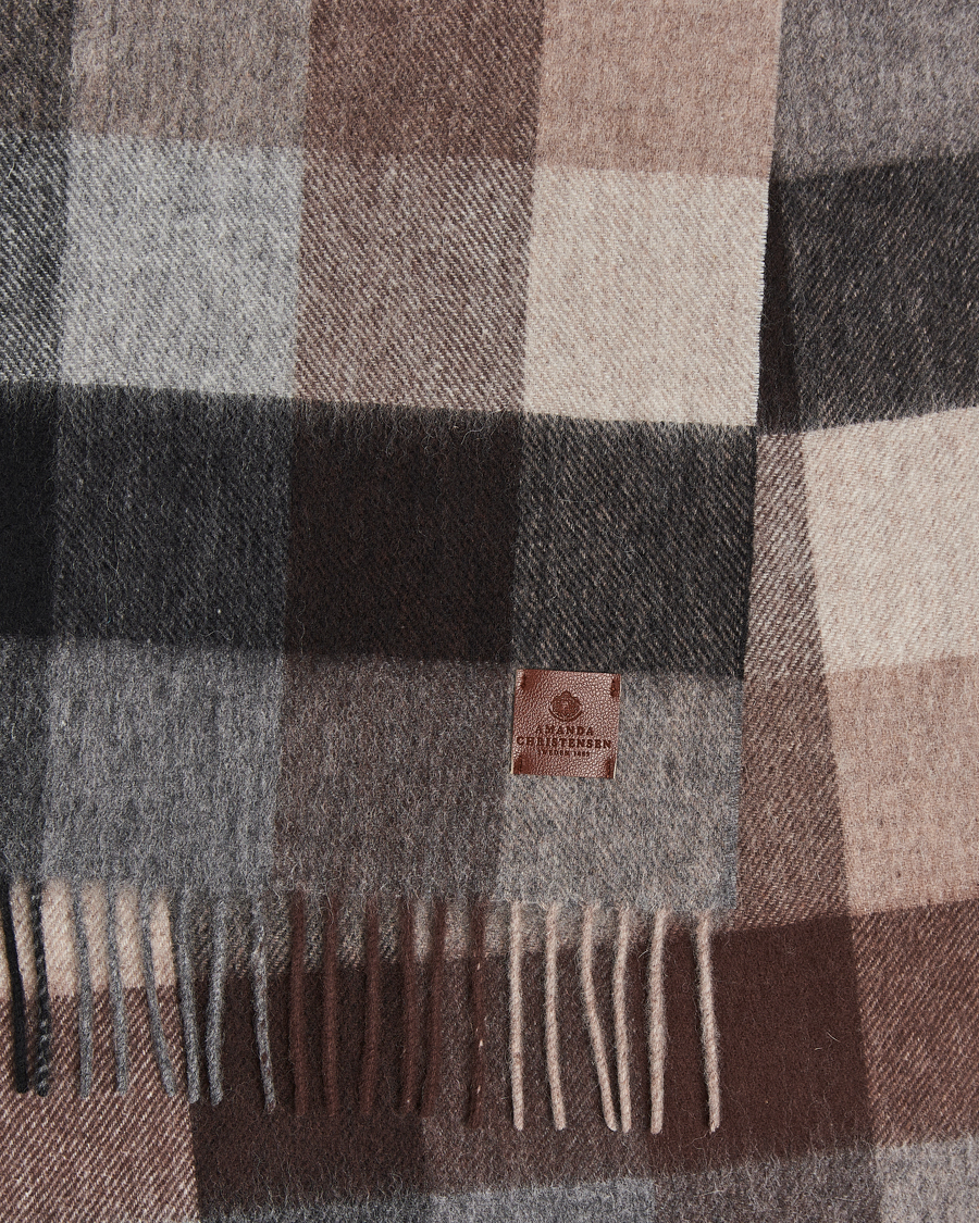 Men | Amanda Christensen Merino Wool Block Check Scarf Brown/Grey | Amanda Christensen | Merino Wool Block Check Scarf Brown/Grey