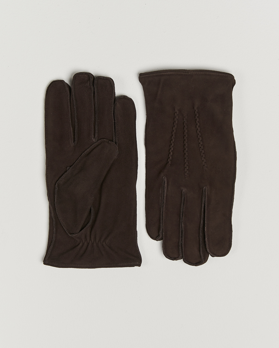 Men | Gloves | Amanda Christensen | Lined Suede Gloves Brown