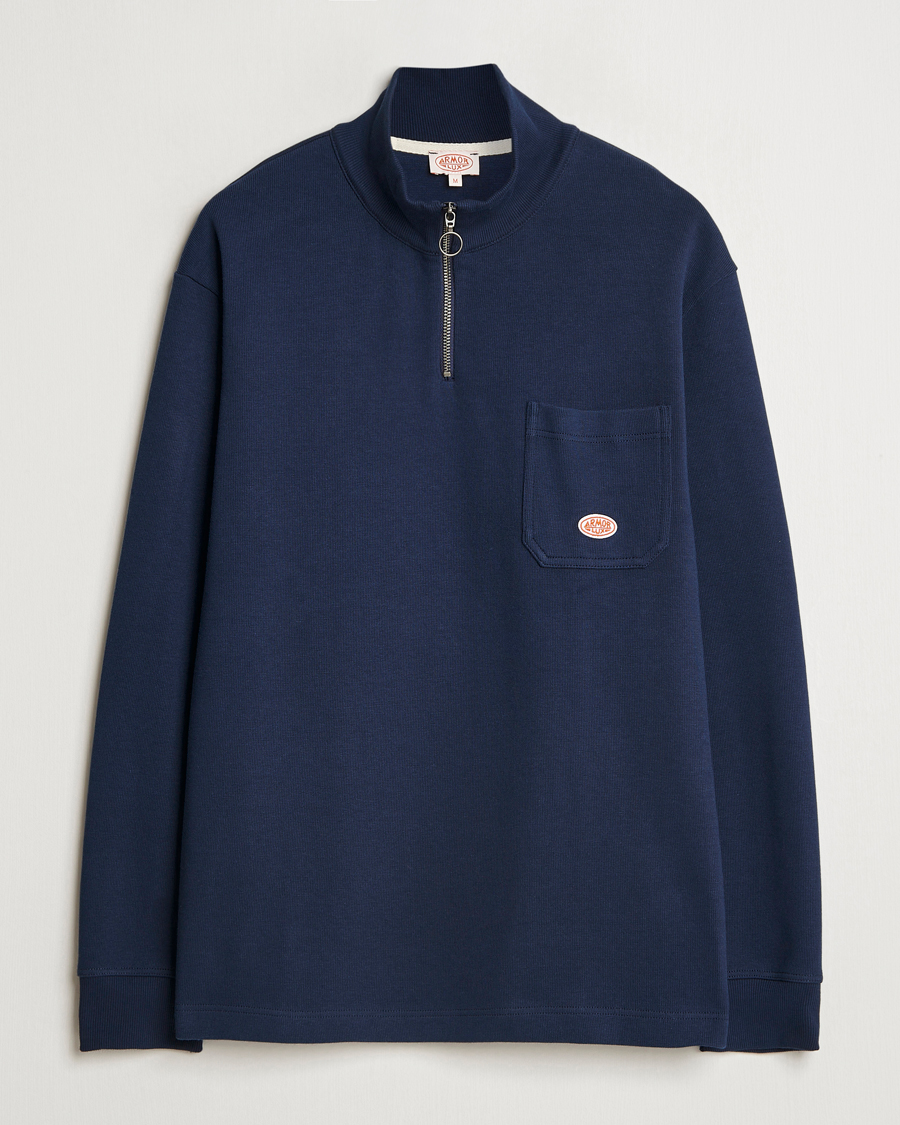 Men | Sweaters & Knitwear | Armor-lux | Camionneur Cotton Half Zip Sweater Deep Marine