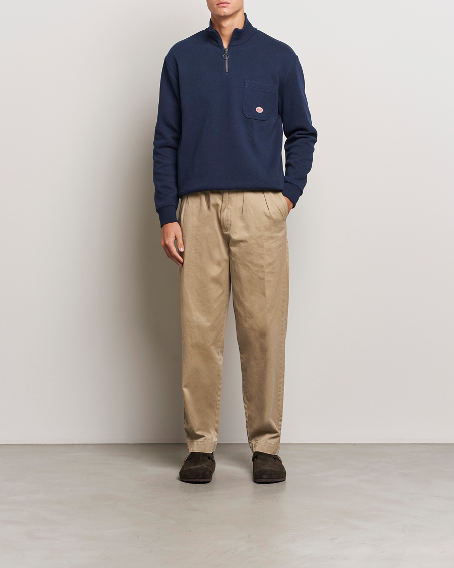 Men | Sweaters & Knitwear | Armor-lux | Camionneur Cotton Half Zip Sweater Deep Marine