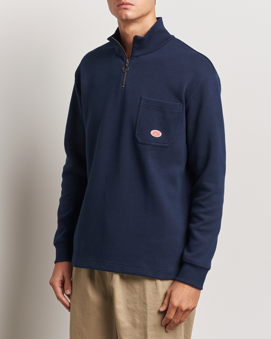 Men | Sweaters & Knitwear | Armor-lux | Camionneur Cotton Half Zip Sweater Deep Marine