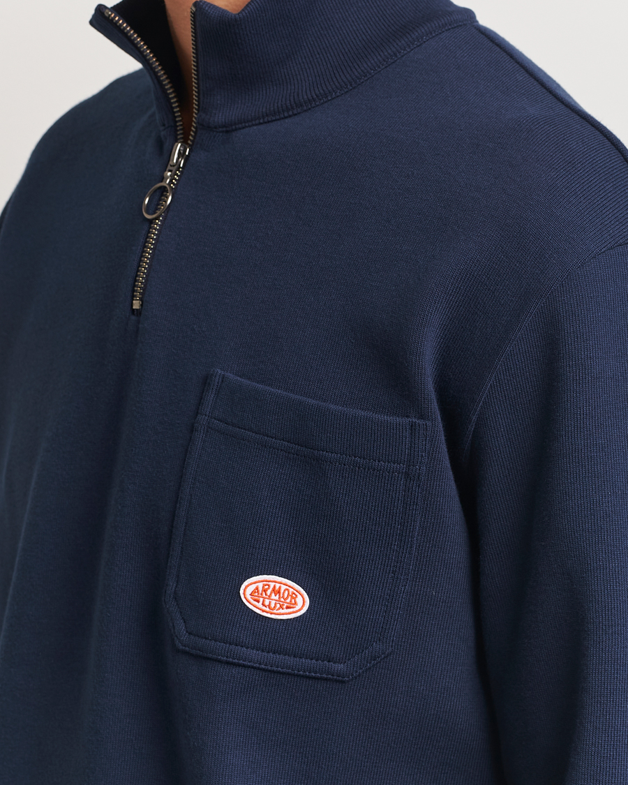 Men | Sweaters & Knitwear | Armor-lux | Camionneur Cotton Half Zip Sweater Deep Marine