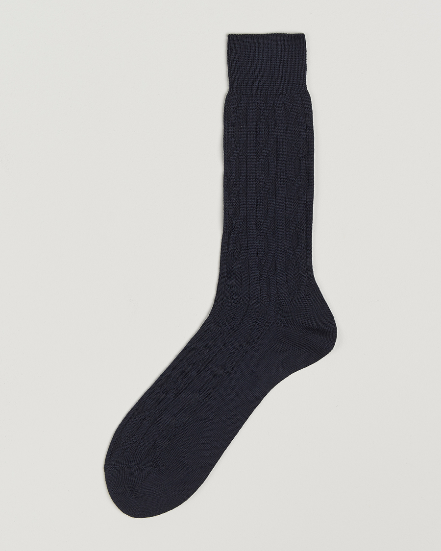 Men | Underwear & Socks | Bresciani | Link Ribbed Wool Socks Navy