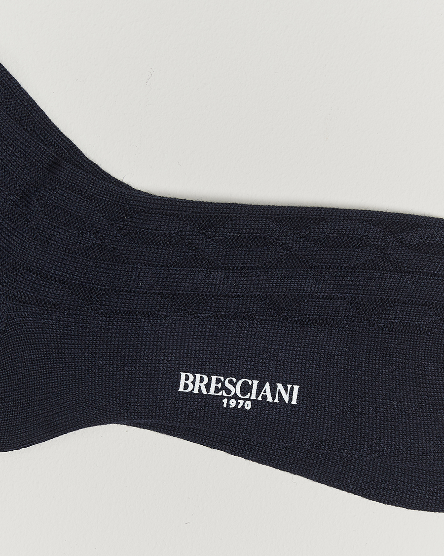 Men | Underwear & Socks | Bresciani | Link Ribbed Wool Socks Navy