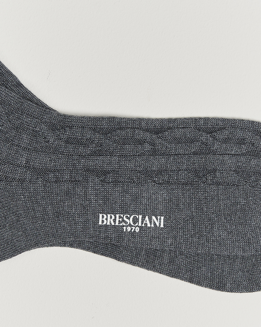 Men | Underwear & Socks | Bresciani | Link Ribbed Wool Socks Light Grey