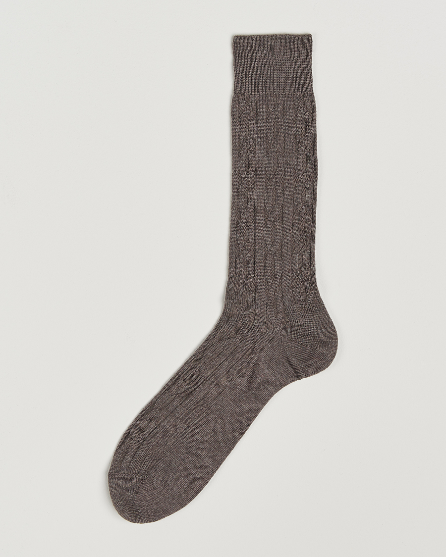 Men | Underwear & Socks | Bresciani | Link Ribbed Wool Socks Taupe