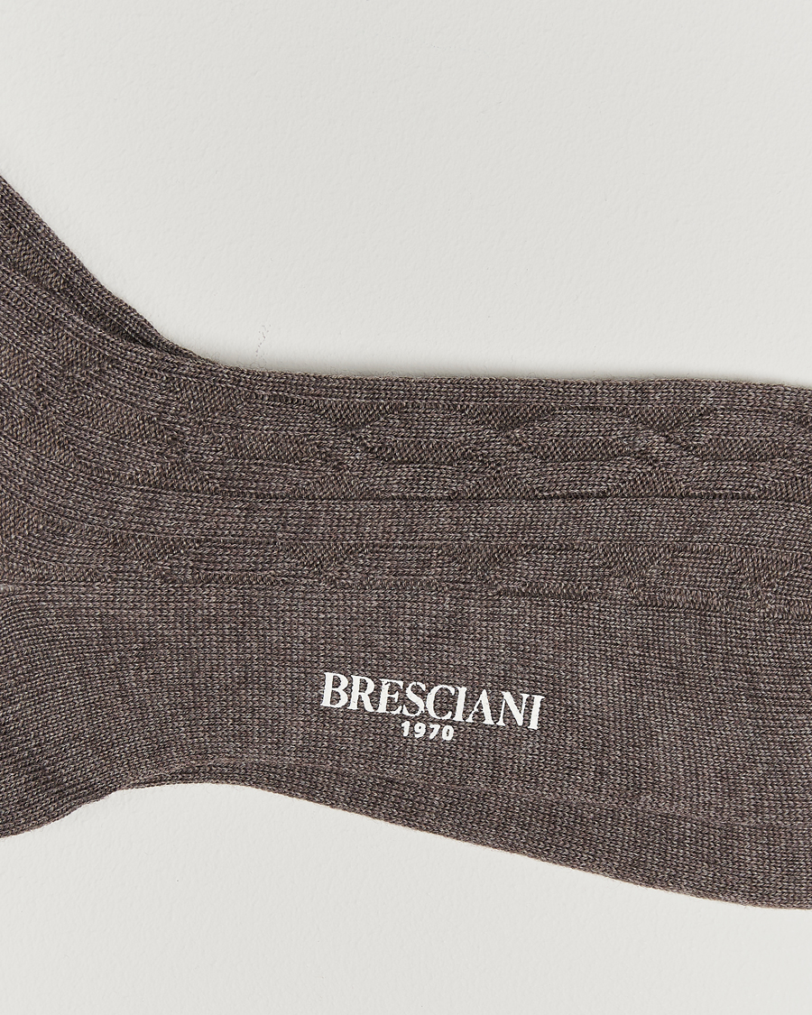 Men | Underwear & Socks | Bresciani | Link Ribbed Wool Socks Taupe