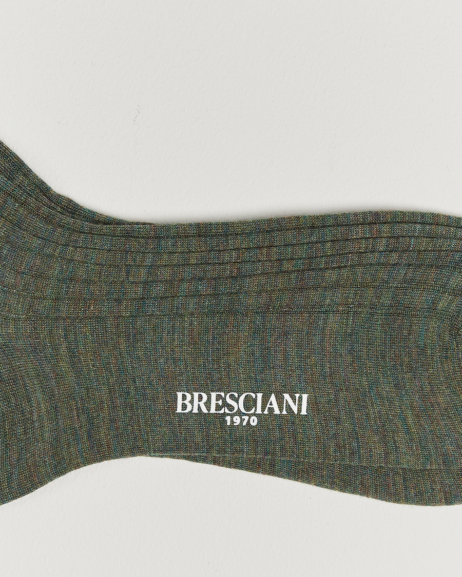 Men | Underwear & Socks | Bresciani | Wool/Nylon Ribbed Short Socks Green Melange